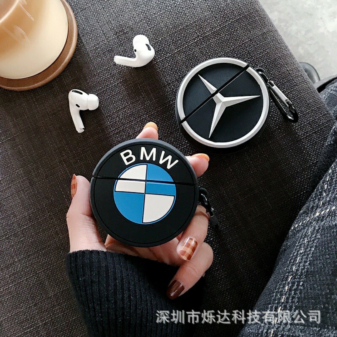 ☘️Tặng kèm móc treo☘️Case Airp 1 2 3 Pro BMW Mercedes - Vỏ bao bọc Cover đựng tai nghe không dây Airps lo go ô tô