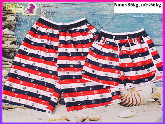 2 Quần  (Nam+Nữ)Cặp Đôi Đi Biển- Nhập Khẩu-Nam dưới 83kg-Nữ Dưới 55kg❤Mẫu Đỏ Neo❤