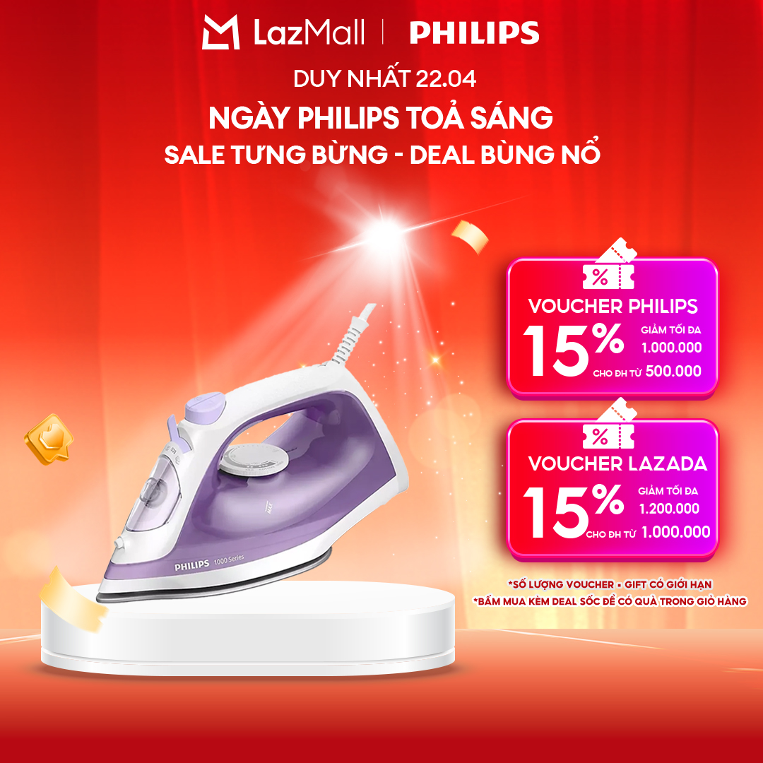 Bàn Ủi Philips DST1040/30 - Công Suất 2000W - Hơi Phun Tăng Cường 90G/Phút - Ngăn Chứa Nước 250ML - Mặt Đế Chống Dính - Hàng Phân Phối Chính Hãng