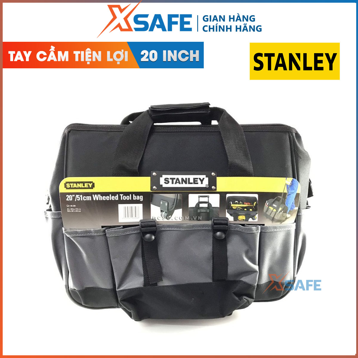 Túi dụng cụ 20/308mm tay kéo Stanley 93-328 có bánh xe thuận tiện Ngăn giữ rộng rãi có 8 túi bên ngoài có thể mang được nhiều dụng cụ
