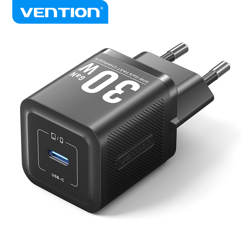 Vention Sạc GaN 30W Siêu Tốc PD3.0 PPS - Cổng USB-C Duy Nhất - Thiết Kế Nhỏ Gọn, Sạc Nhanh Cho iPhone 14/15/16, Samsung - Hàng Chính Hãng (Đen, Chân EU)