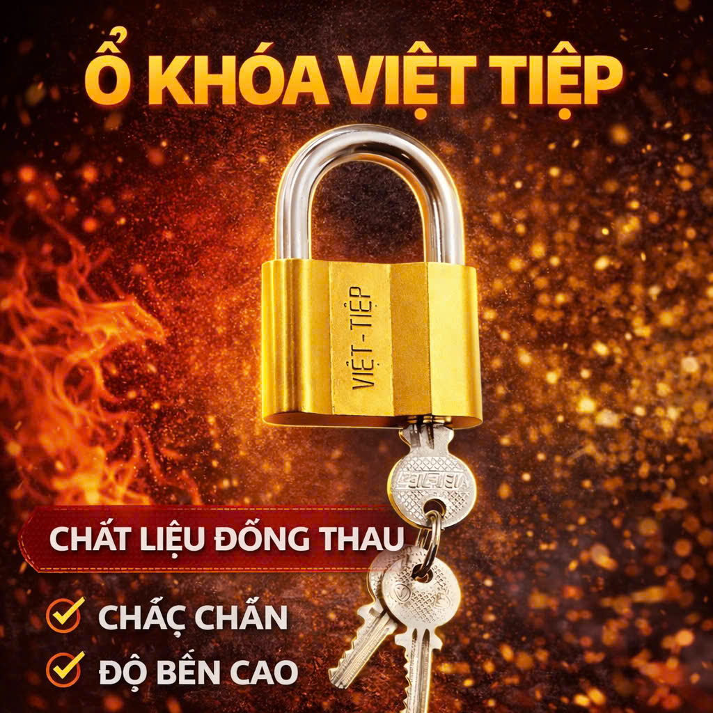 Ổ khoá việt tiệp thau 40, 50, 60mm - loại vặn chìa - thau không gỉ cao cấp - hàng chính hãng - hm lock