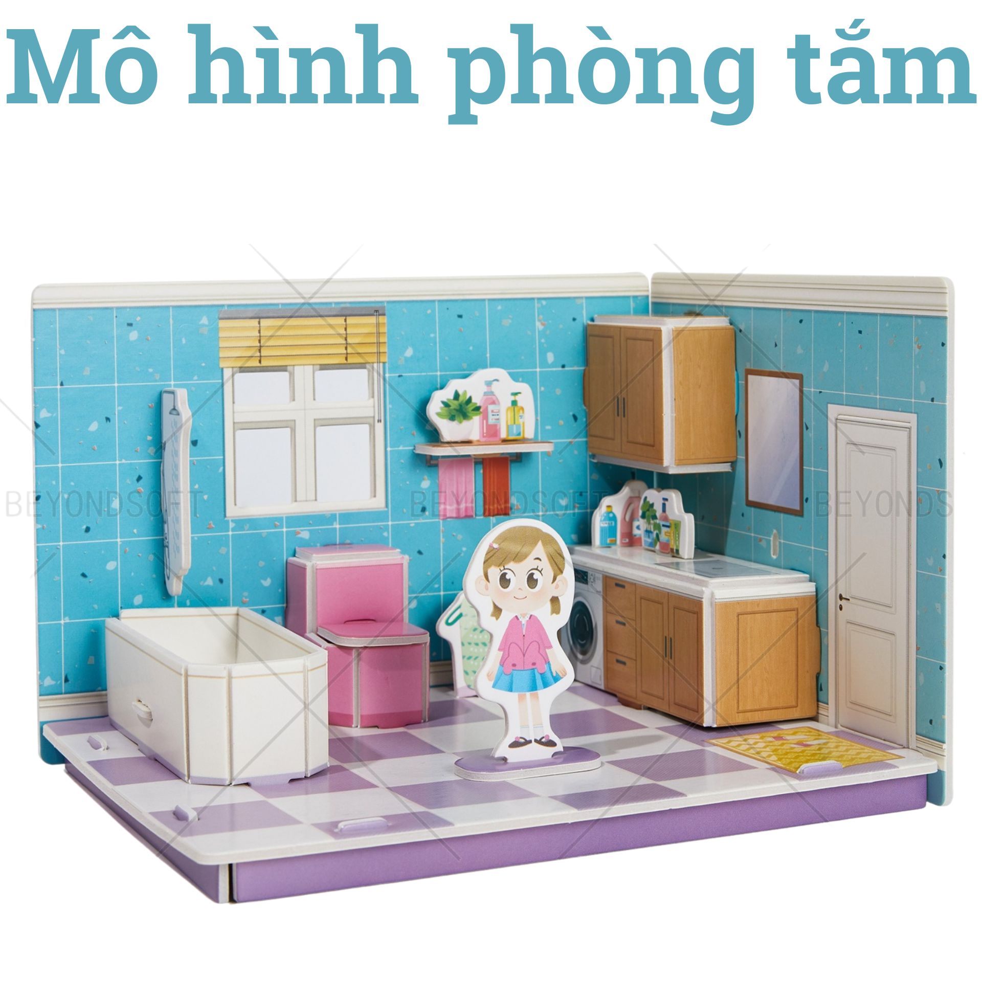 Đồ chơi lắp ghép mô hình 3D-Đồ chơi lắp ghép mô hình nhà tắm nhỏ xinh-Đồ chơi lắp ghép mô hình phát triển trí tuệ cho bé bằng bìa carton