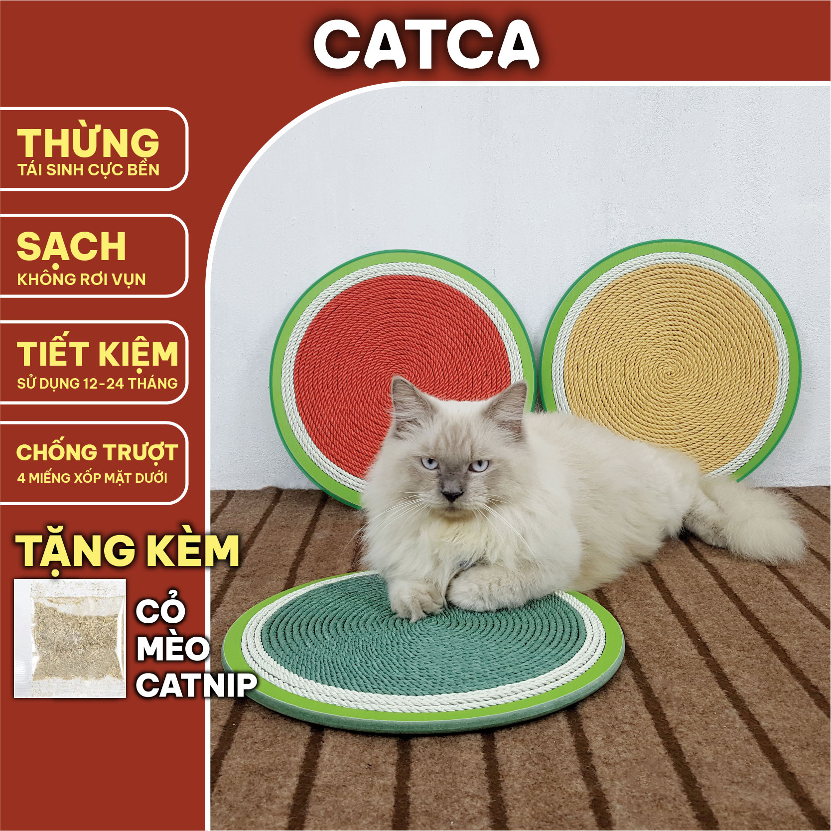 Bàn cào móng mèo cào thừng siêu bền catca - bcm dưa hấu