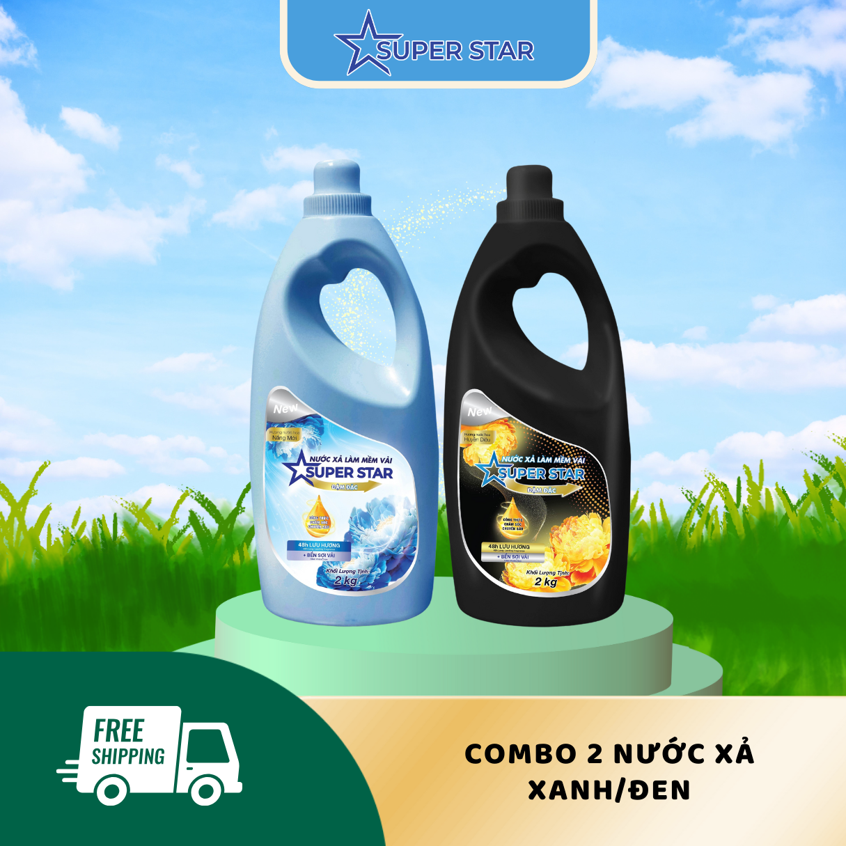 COMBO 2 NƯỚC XẢ 4KG Nước Xả Làm mềm Vải Đậm Đặc Super Star 2KG