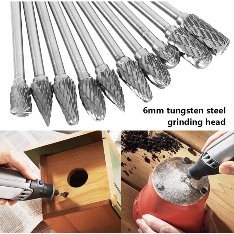 Bộ 10 mũi mài hợp kim. mài gỗ. mài kim loại. khoét nhựa. mica.