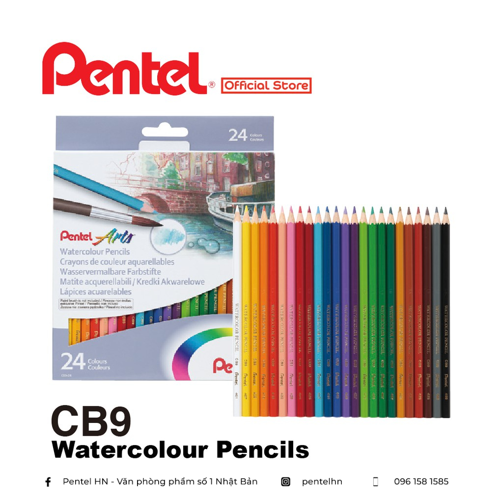 Bút chì màu nước cao cấp pentel cb9 | chất chì mềm, dễ tán, dễ pha trộn màu