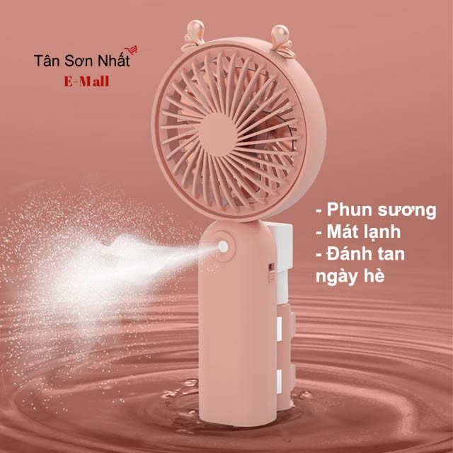 (Mẫu Mới 2023) Quạt cầm tay mini kèm bình nước phun sương HN nhiều hình ngẫu nhiên