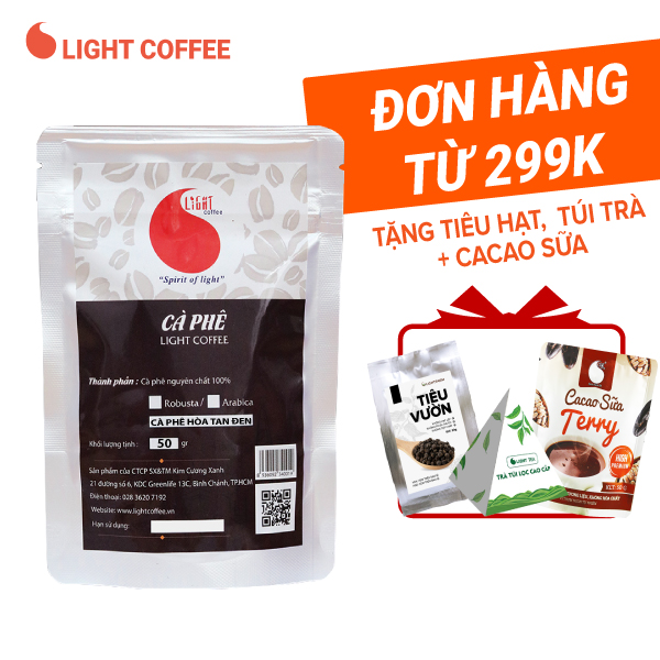 Cà phê đen nguyên chất hòa tan - Light Coffee - gói 50gr