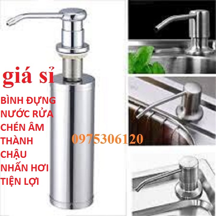 [HCM][GIÁ HỦY DIỆT] Bình Đựng Nước Rửa Chén Bình Xà Bông INOX GẮN ÂM THÀNH CHẬU NHẤN HƠI GẮN VỪA TẤT CẢ CÁC CHẬU