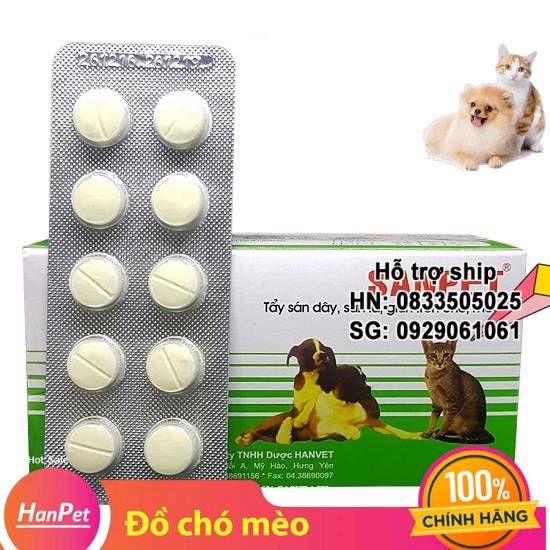 Hanpet - 10 viên XỔ GIUN SANPET chó mèo tẩy sán thú cưng