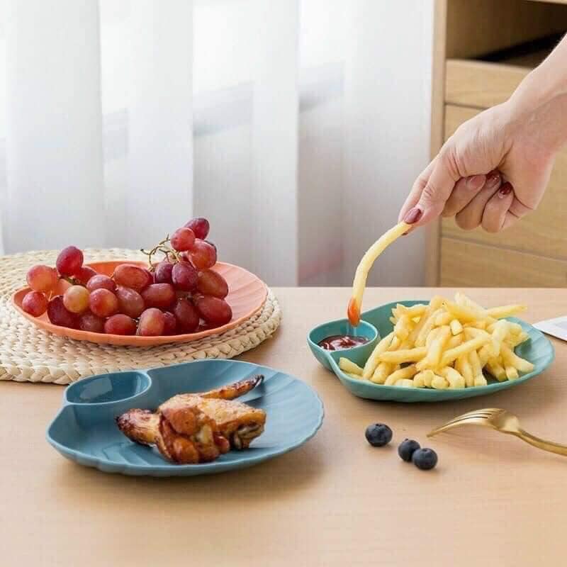 Bộ 4 đĩa đựng bánh kẹo hoa quả - Đĩa ăn hình vỏ sò có chén tương tiện dụng 4 đĩa 4 màu siêu xinh