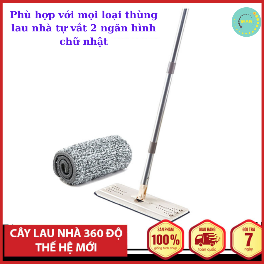Cây lau nhà thay thế tự vắt phẳng 360 độ thông minh cao cấp - Cây lau nhà hình chữ nhật - Dùng cho mọi loại thùng lau nhà tự vắt 2 ngăn hình chữ nhật
