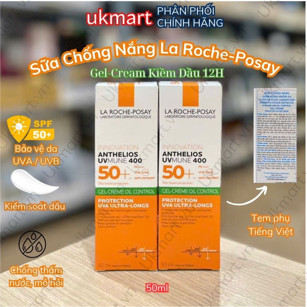 Kem Chống Nắng La Roche-Posay Anthelios UVmune 400 Oil Control Gel- Cream SPF 50+ PA++++