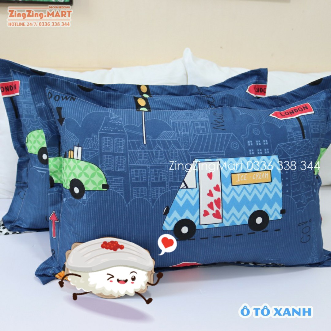 (Rẻ Vô Địch) Vỏ gối nằm người lớn mẫu Xe ô tô, áo gối đầu poly cotton, bao gối 45x65cm nhiều mẫu đẹp có khoá kéo