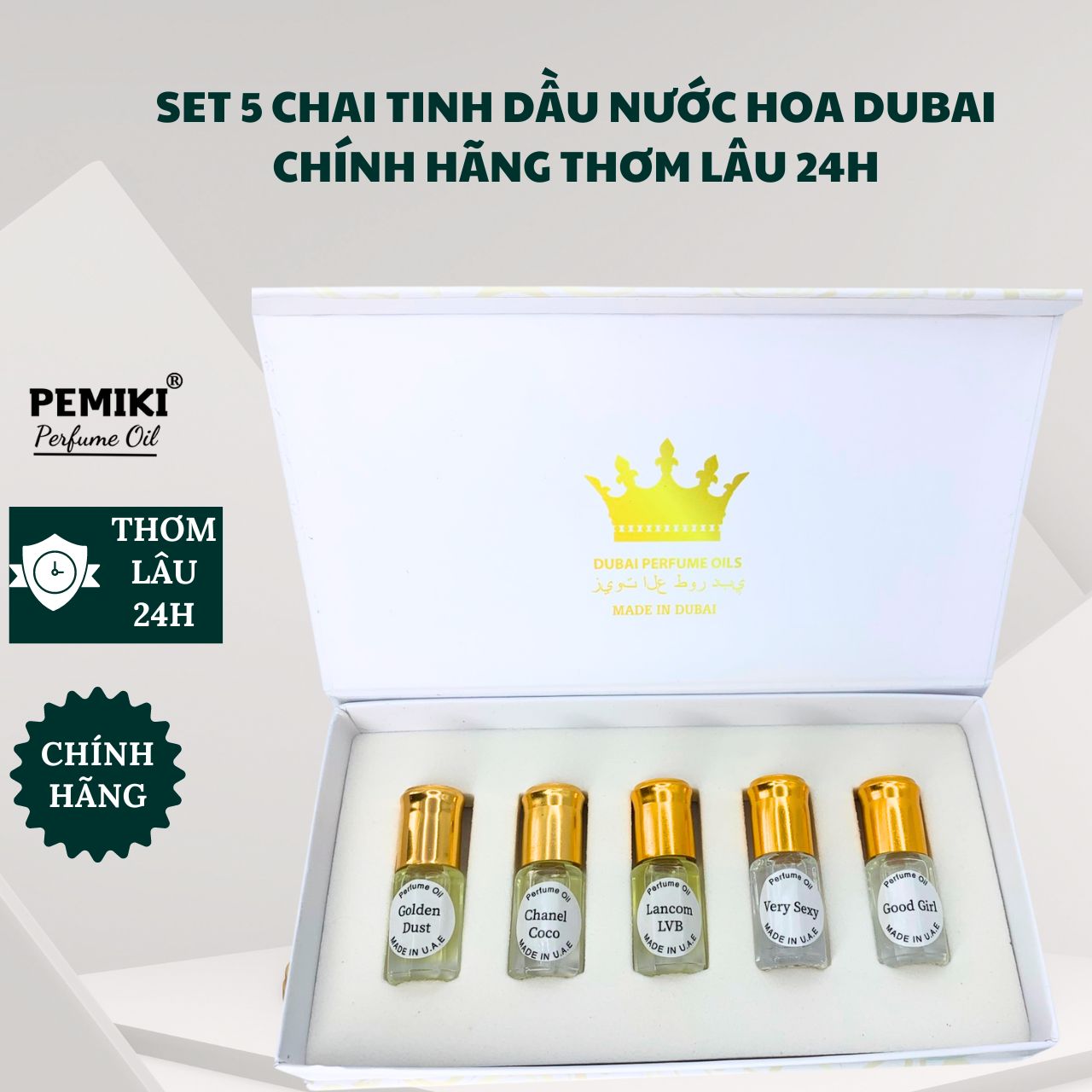 Nước hoa tinh dầu dubai set 5 chai lăn mini PEMIKi tinh dầu nước hoa nguyên chất thơm lâu 24h - PEMIKI Store