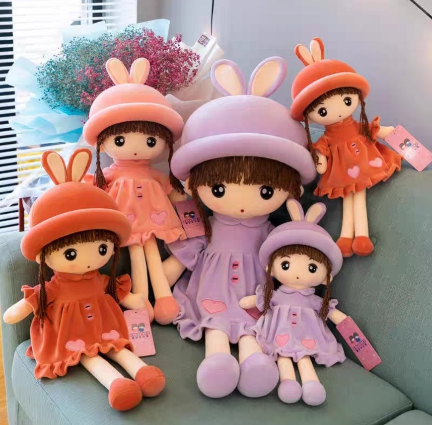 Gấu bông búp bê mặc váy nhung tim cao cấp - quà tặng cho bé