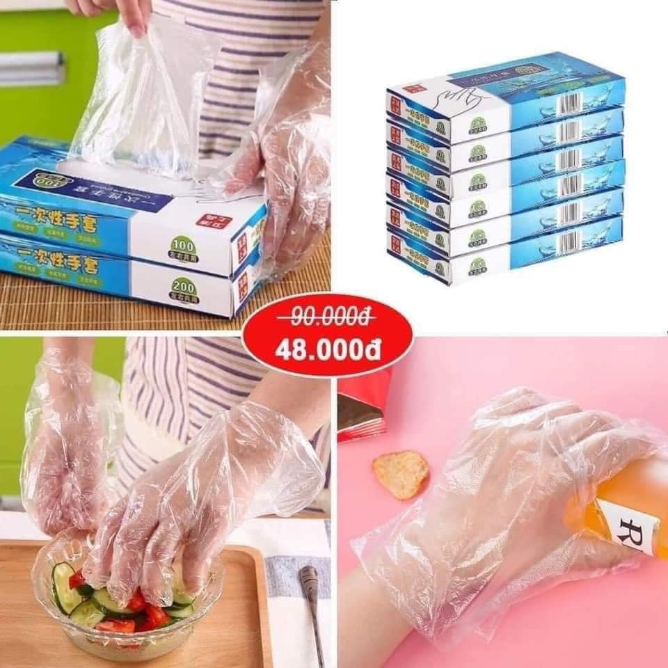Hộp Găng Tay Nilong Dùng 01 Lần-Hộp 200 chiếc găng tay nilon - găng tay chế biến thức ăn - găng tay-Bộ 200 găng tay nilon an toàn thực phẩm bao tay dùng trong nấu ăn, hóa phẩm-Combo 200 găng tay nilon tiện lợi