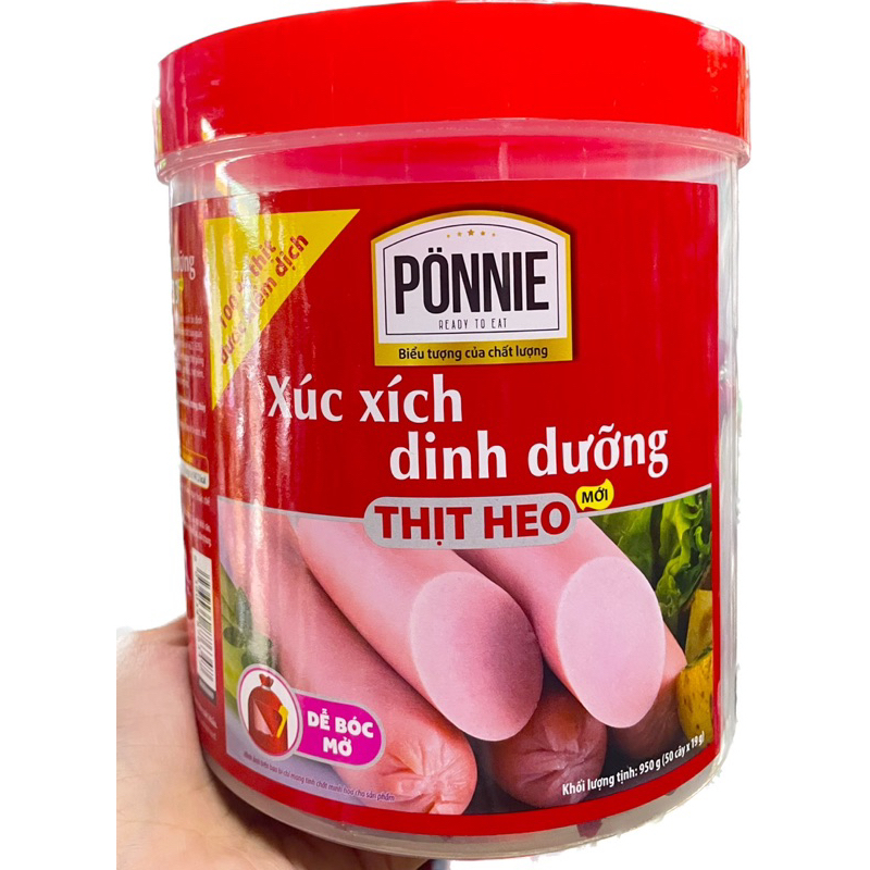 Hũ 50 cây xúc xích thịt heo Ponnie 19g/cây