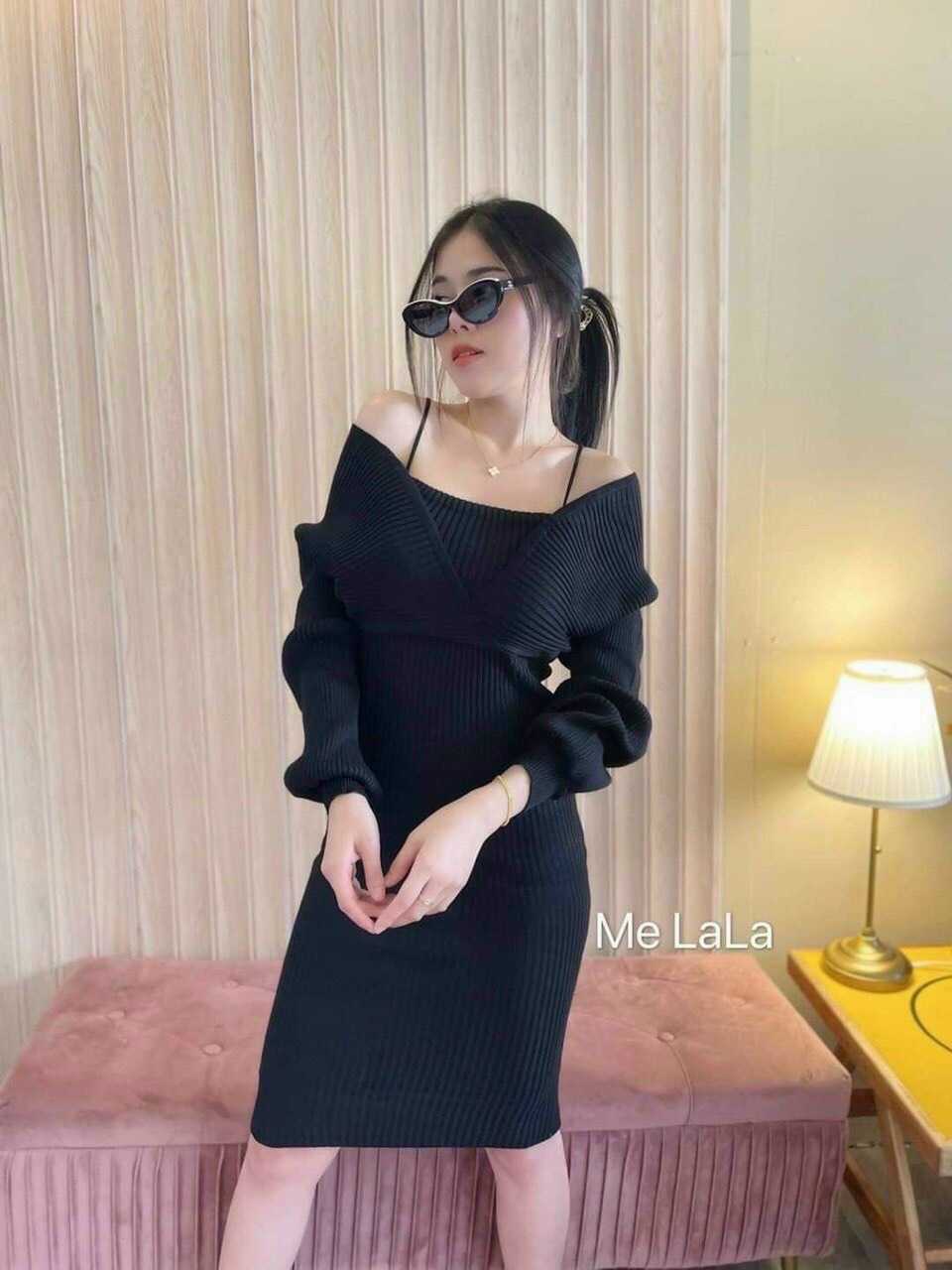Đầm ôm body phối cánh dơi - Chất Thun gân co giãn đẹp - Freesize