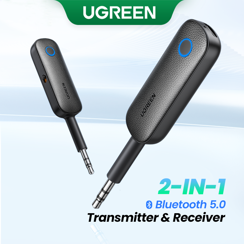 UGREEN Bộ phát và nhận Bluetooth 5.0 Bộ chuyển đổi Bluetooth không dây 3,5 mm 2 trong 1, Thiết bị kép đồng thời, Bộ chuyển đổi âm thanh Aux Bluetooth trên ô tô Tương thích với Tai nghe hệ thống âm thanh nổi tại nhà trên ô tô