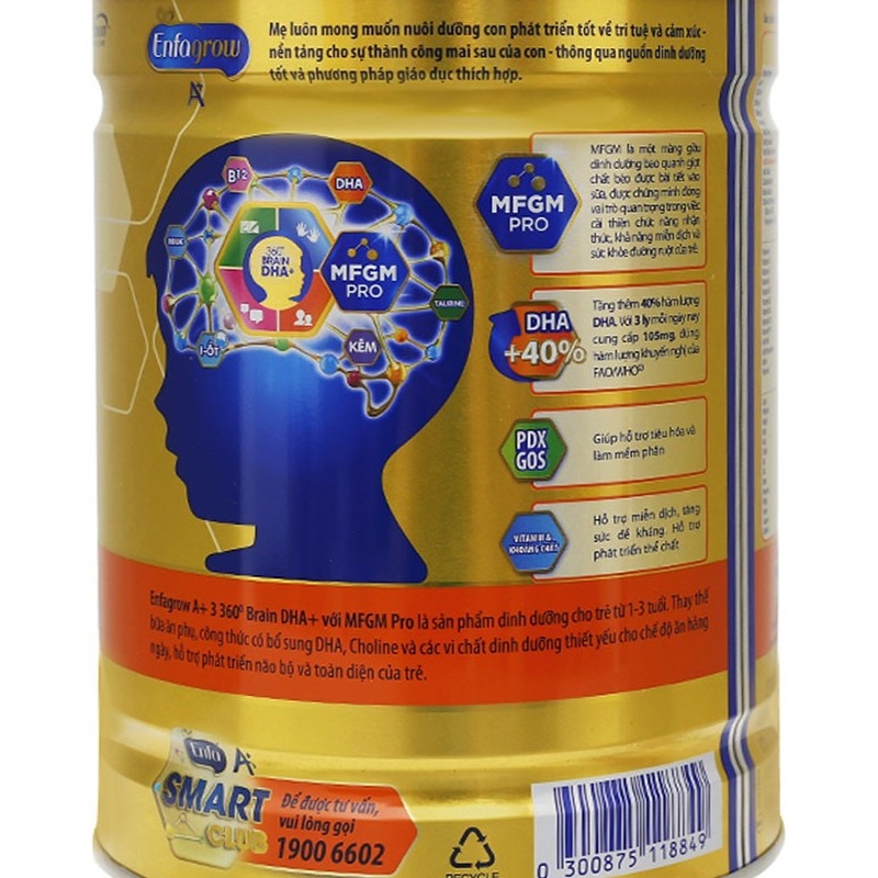 【nóng】 [CHÍNH HÃNG] Sữa Bột Mead Johnson Enfagrow A Số 3 Brain DHA và MFGM Pro Hộp 830g