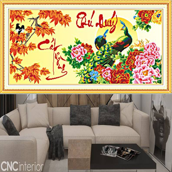 [HCM]Tranh thêu chữ thập công phú quý cát tường 223019 - kích thước 75 * 37