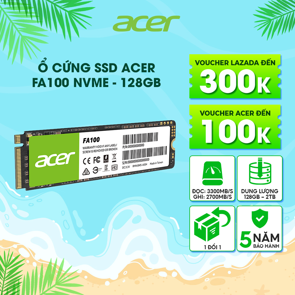 Ổ cứng SSD Acer FA100 M.2 NVMe PCIe Gen3 Tốc độ tối đa 3300 MB/s bảo hành 5 năm Ổ cứng gắn trong SSD 128GB 256GB 512GB