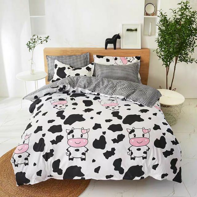 Bộ Chăn Ga Gối Bò Sữa Trắng Cute Cotton Poly Bộ Chăn Ga Gối Cao Cấp Nhập Khẩu 5 Món, 4 Món Bộ Sản Phẩm Chăn Ga Gối Nệm Nhiều Kích Thước Dùng 4 Mùa Gồm 1 Ga, 1 Vỏ Chăn, 02 Vỏ Gối (Có Lựa Chọn Mua Thêm Vỏ Gối Ôm)