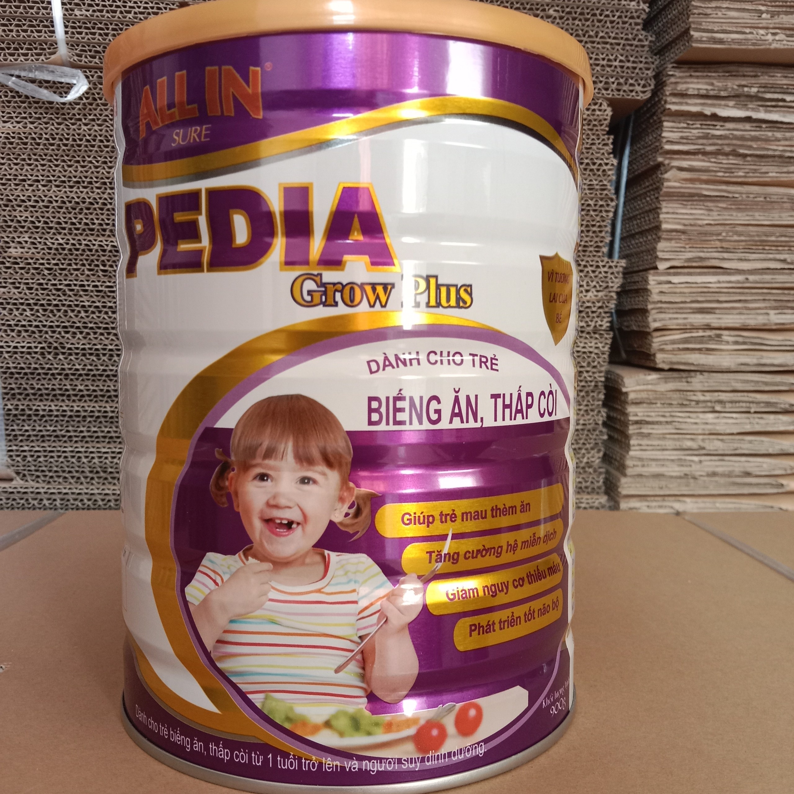 Sữa bột All In Sure Pedia 900g dành cho trẻ suy dinh dưỡng, thấp còi