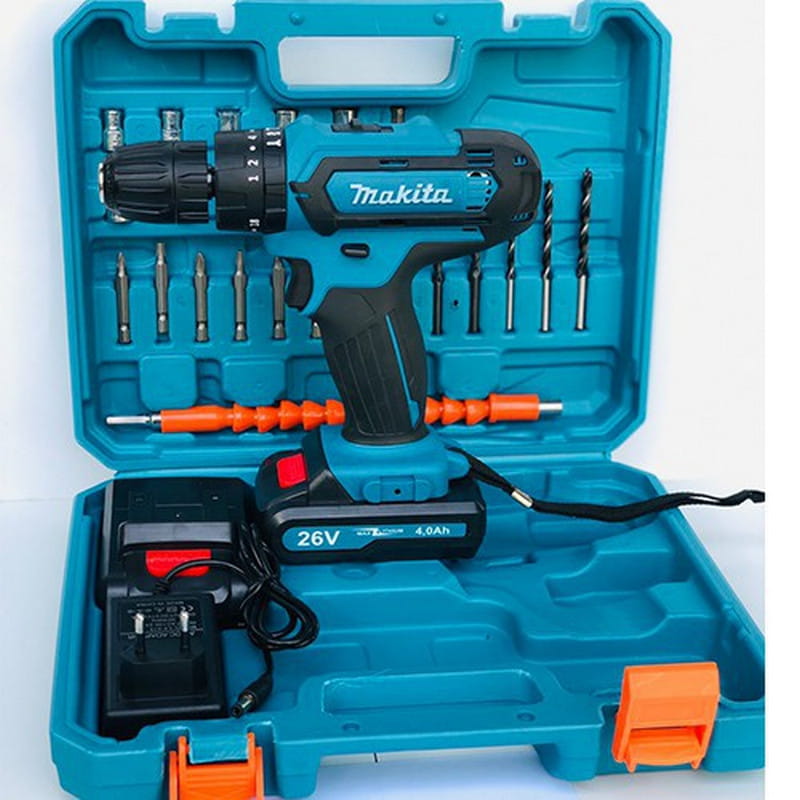 MÁY KHOAN PIN MAKITA CÓ BÚA makita 26v. (kèm 2pin và nhiều phụ kiện) bảo hành 12 tháng..kèm 2pin.khoan sat.gỗ .bê tông