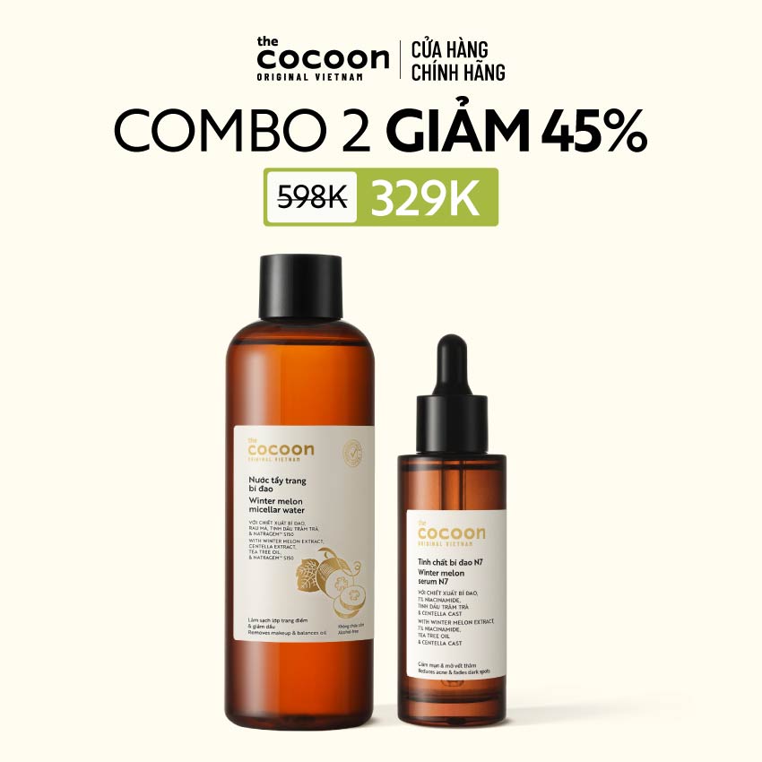 COMBO 1 Tinh chất bí đao N7 70ml + 1 Bigsize Nước tẩy trang bí đao Cocoon 500ml
