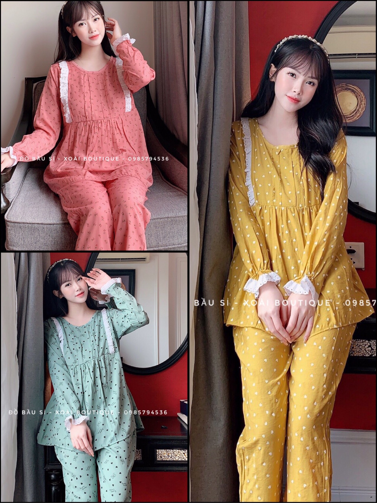 [40-70KG] ĐỒ BỘ BẦU DÀI XOÀI BOUTIQUE, CHẤT ĐŨI LỤA HÀN HOA NHÍ CỔ TRÒN, BỀN HƠN ÍT NHĂN HƠN LANH THƯỜNG, MÁT MỀM CỰC THOẢI MÁI CHO BẦU MẶC MÙA HÈ, CÓ THUN ĐIỀU CHỈNH BỤNG