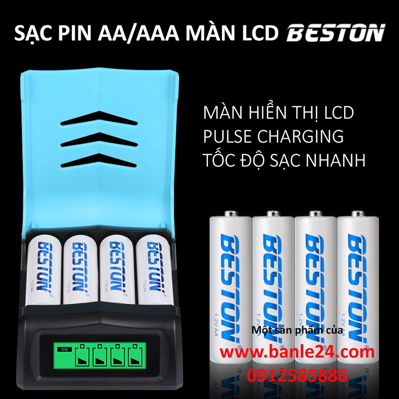Combo 04 viên pin sạc AA 3000mAh tặng kèm sạc nhanh tự ngắt C9001, có màn hình hiển thị, báo đầy