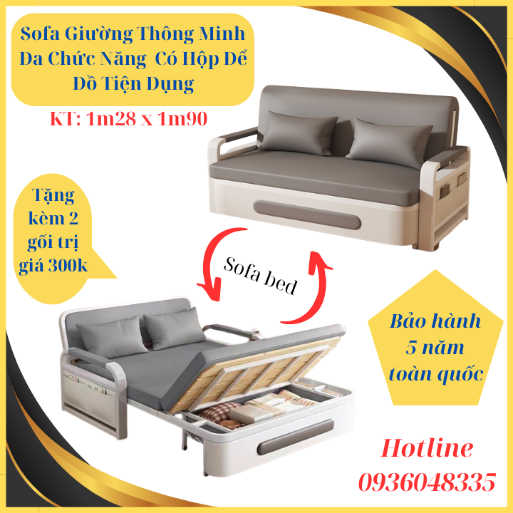 Sofa giường gấp gọn thông minh có ngăn chứa đồ Khung thép chịu lực cao Giường sofa đa năng vải nano