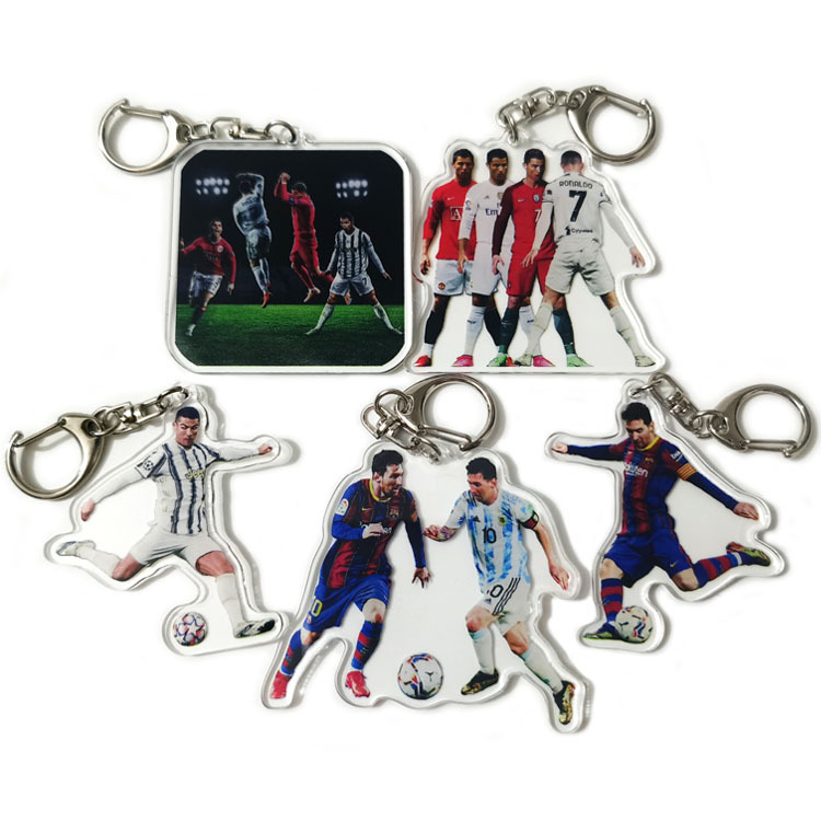 Móc khóa mica 2 mặt cầu thủ bóng đá Cr7, móc khóa Messi, neymar