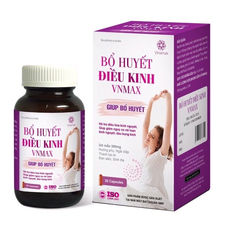 Bổ huyết điều kinh vnmax- hỗ trợ giảm rối loạn kinh nguyệt, rong kinh, đau bụng kinh, bổ máu- hộp 30 viên