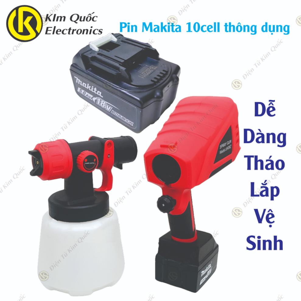 Máy phun sơn cầm tay makita spray gun jh09 dùng pin 18v-21v chân pin makita thông dụng - phun mạnh như dùng súng khí