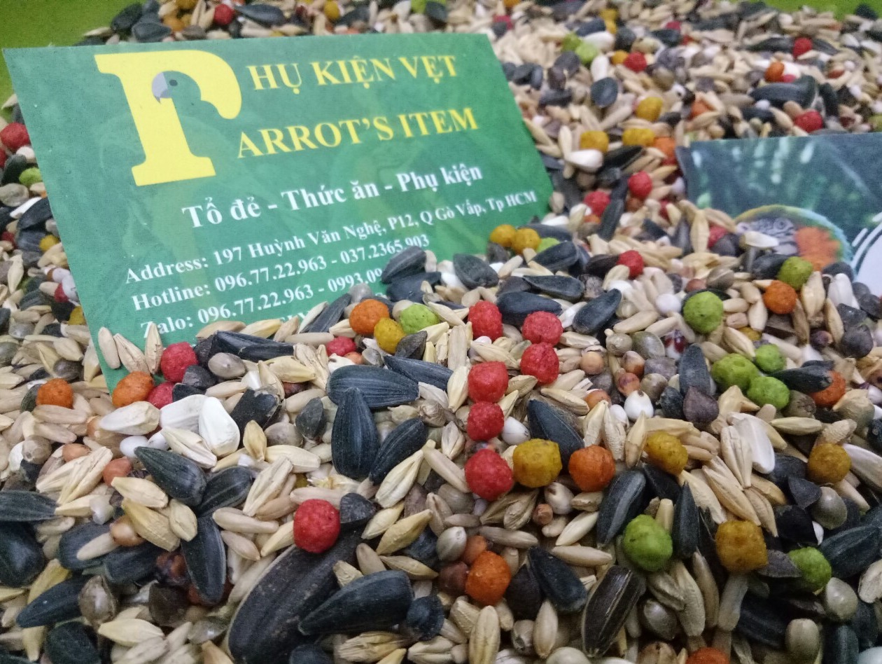 1KG HẠT TRỘN KÈM HẠT TRÁI CÂY CHO VẸT LORY, CAIQUE, SUN, XÍCH, RING NECK