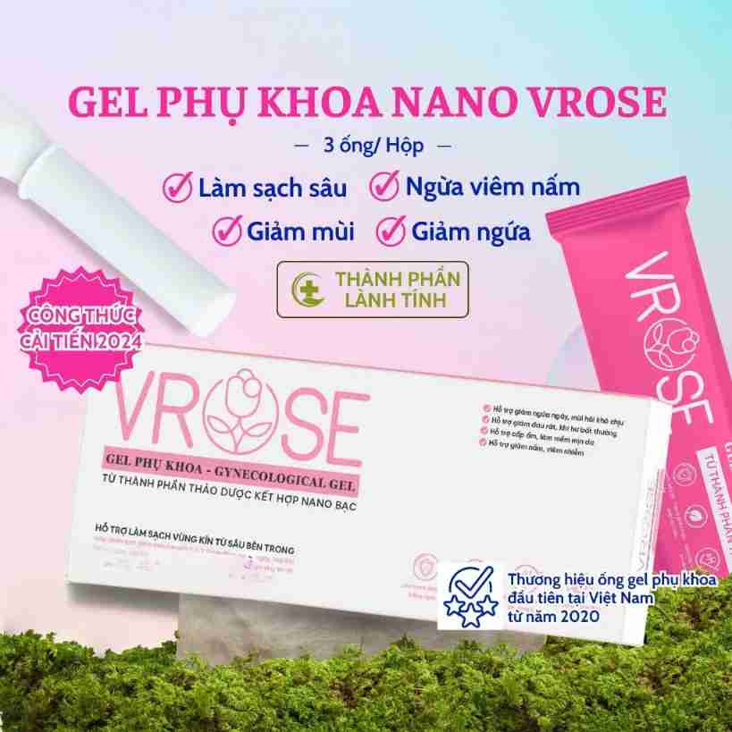 Gel Vệ Sinh Phụ Nữ Nano Bạc VROSE (Hộp 3 Ống) - Giảm Viêm Nhiễm, Dịu Nhẹ & An Toàn Từ Thành Phần Thảo Dược Thiên Nhiên Chăm Sóc Vùng Kín Hiệu Quả