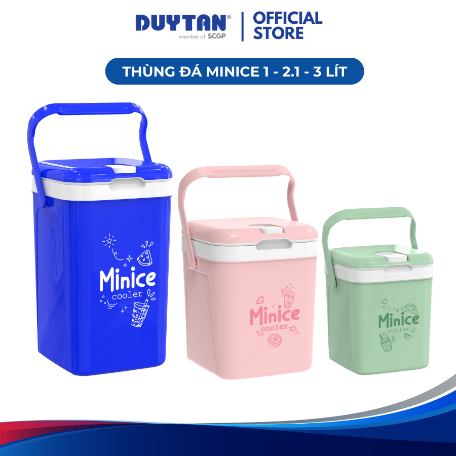 Thùng đá Minice 1L, 2.1L, 3L DUY TÂN nhựa PP, PU giữ nhiệt, bình đá mini quai xách, đựng nước giải khát