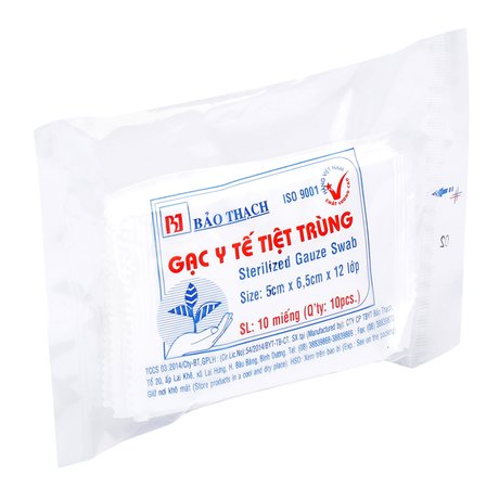 [HCM]Combo 5 gói gạc y tế tiệt trùng Bảo Thạch size 5cm x 65cm x 12 lớp 10 miếng/gói