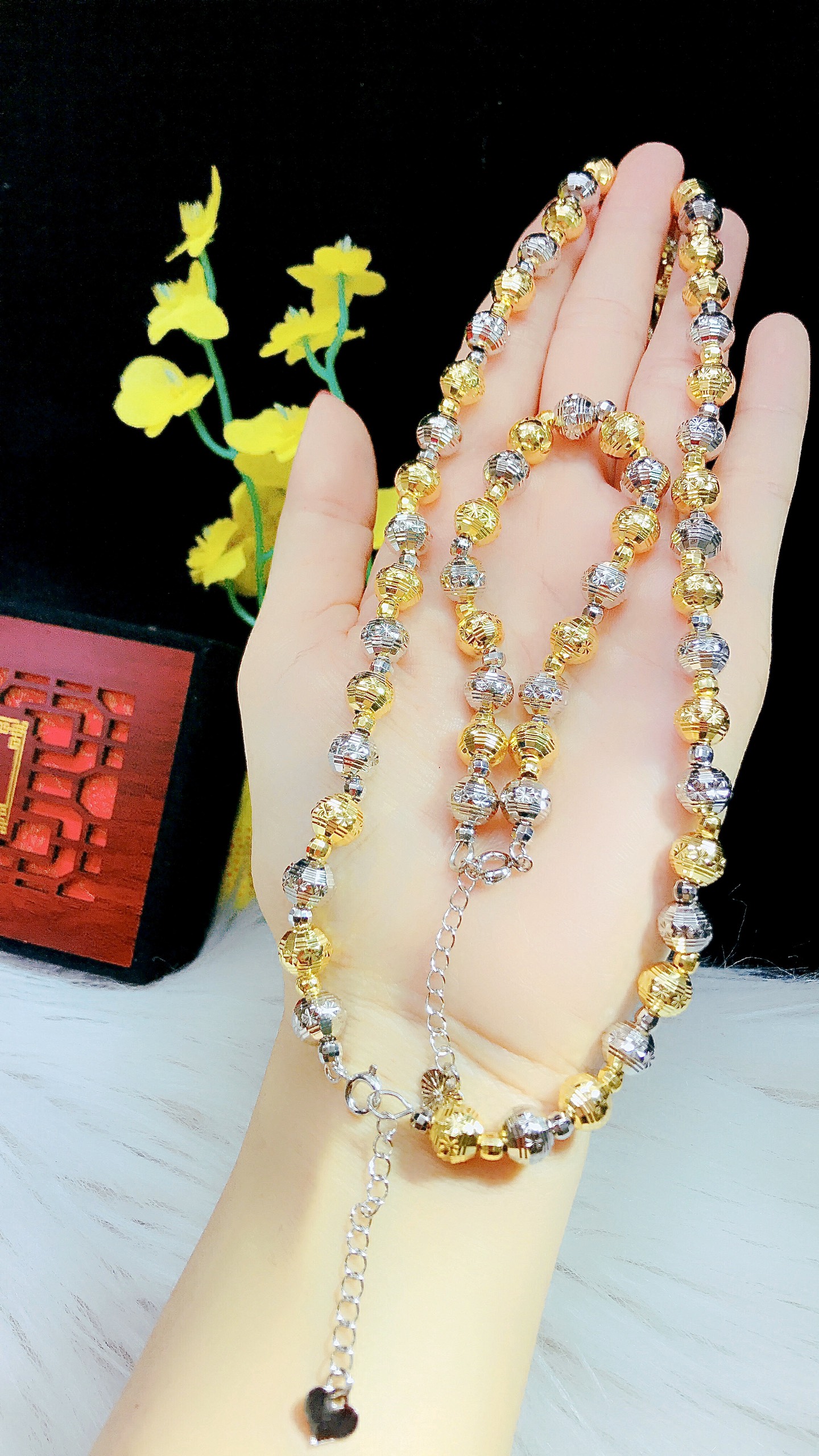 Dây Chuyền & Lắc Bi 2 Màu Thiết Kế Giống Vàng Thật 99% - Sáng Như Vàng Thật Givishop - D170547 - ( Cam Kết Không Đen, Không Ngứa, Chất Liệu Bạc Pha Hợp Kim Cao Cấp ) - dây chuyền vàng, dây chuyền nữ, dây chuyền vàng nữ,dây chuyền