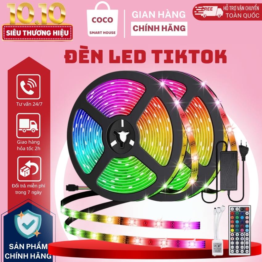 Bộ dây đèn led tikok rgb 5 mét nháy theo nhạc, đèn led tikok 16 triệu màu có remote, dây đèn led trang trí phòng ngủ, trang trí nhà cửa ngày lễ tết, đèn led theo nhạc, dây đèn led trang trí, đèn led 16 triệu màu, leg rgb