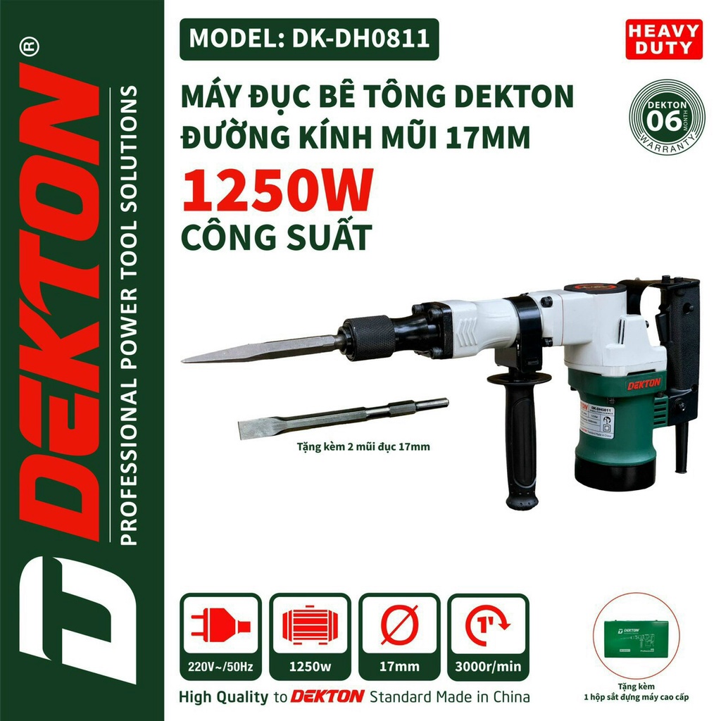 Máy đục bê tông dekton dk0811,tặng kèm 2 mũi đục cao cấp bảo hành chính hãng