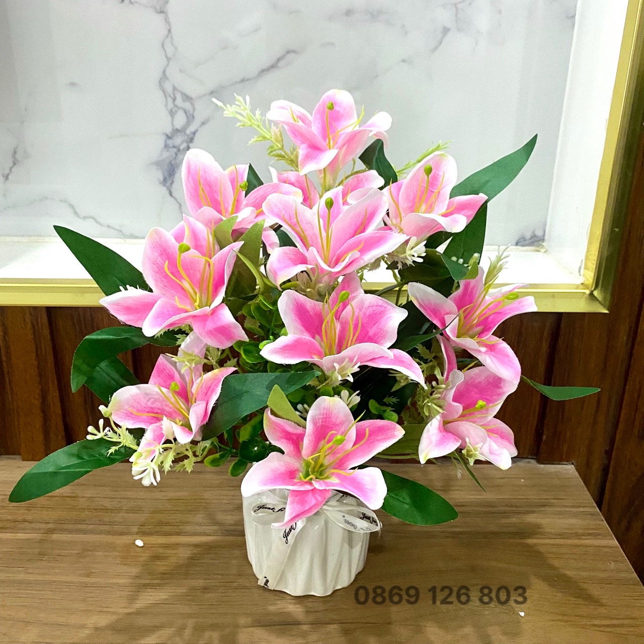 Hoa ly giả bằng cao su silicol cao cấp cao 35cm, 7 hoa siêu bền đẹp - Hoa giả trang trí nội ngoại thất