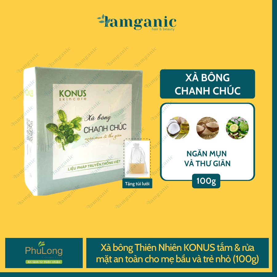 [HCM]Xà bông thiên nhiên KONUS - Hương Tinh dầu Chanh Chúc - Chiết xuất từ dầu dừa và nước tro dừa làm sạch da dưỡng ẩm giúp da mềm mại diệt khuẩn hiệu quả