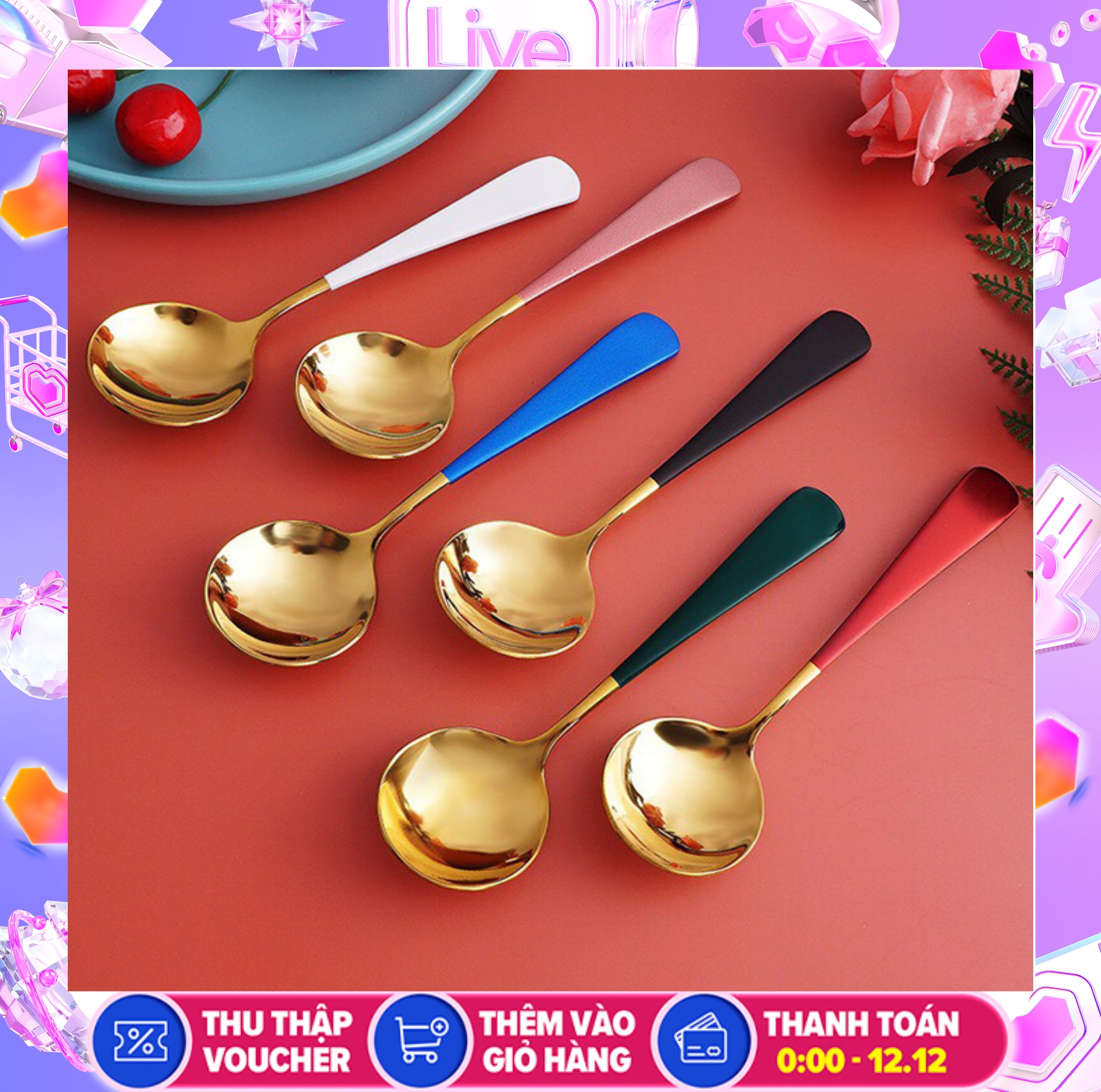 [COMBO 5] Thìa ăn cơm vàng cỡ LỚN, kích thước 17 cm * 4,5 cm siêu sang chảnh, thìa ăn tiện ích mang theo, thìa mạ vàng cán chắn chắn, muỗng tròn siêu xinh  MÀU NGẪU NHIÊN- QUÝ KHÁCH MUỐN MIX MÀU VUI LÒNG NHẮN TIN TRƯỚC CHO SHOP