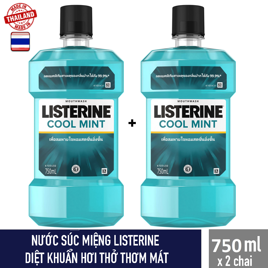 2 chai nước súc miệng listerine - thái lan - 750ml/chai