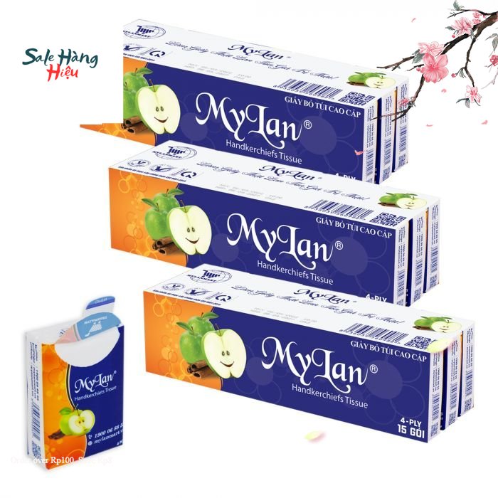 Lốc 15 Gói khăn giấy bỏ túi Quả Táo Mylan 4 lớp 8 tờ gói tiện lợi, không